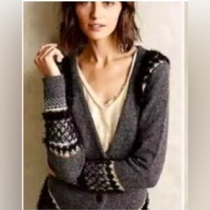 Anthropologie “Sleeping on Snow” Wool Blend Cardigan, Sz. S, Gray/Black
